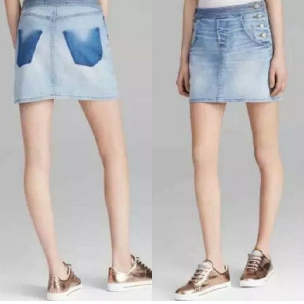 NEW Marc by Marc Jacobs Jahoo Denim Mini Skirt A-Line Light Wash Side Buttons 2